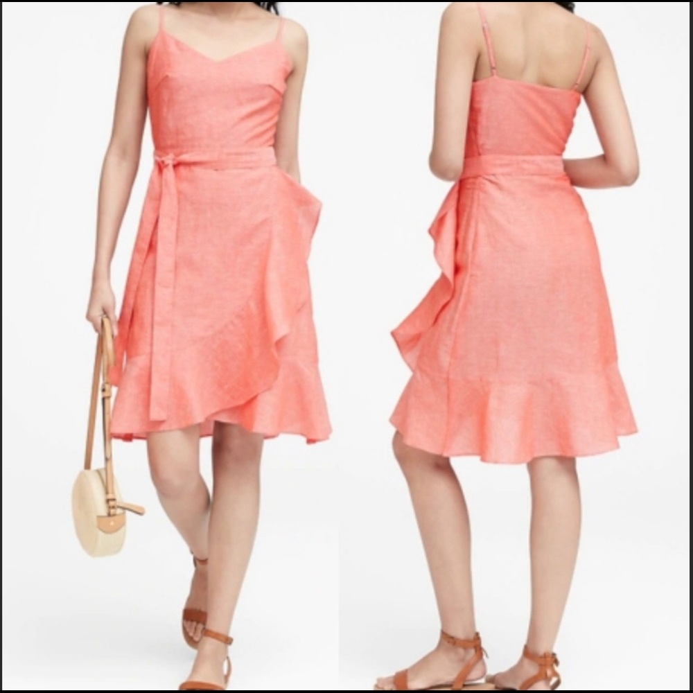 NWT BANANA REPUBLIC CORAL FAUX WRAP DRESS